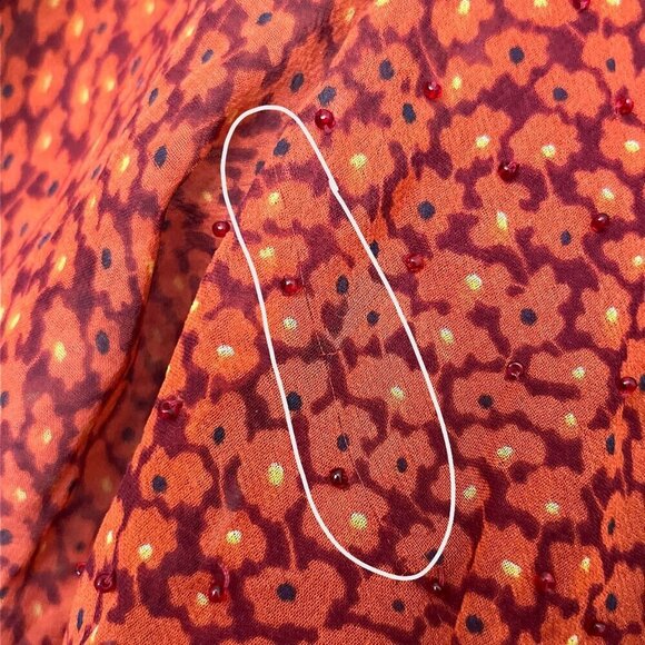 Ice Womens Silk Blouse Size PS Orange Floral Phoebe Buffay Ruffle 90s Romantic - Picture 8 of 11